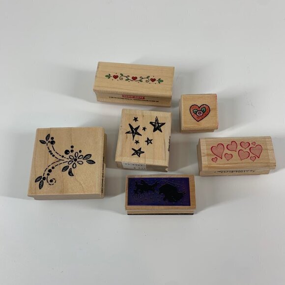 Vintage Collection of Ink Stamps hearts stars Christmas - Picture 1 of 7